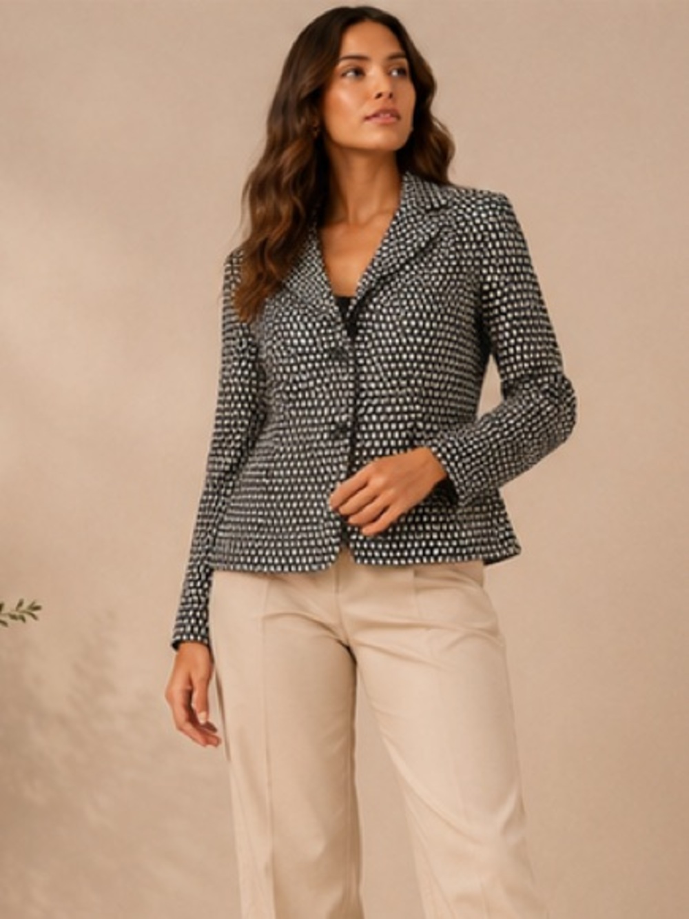 Le Suit Essentials Black White Patterned Career Blazer Size 8